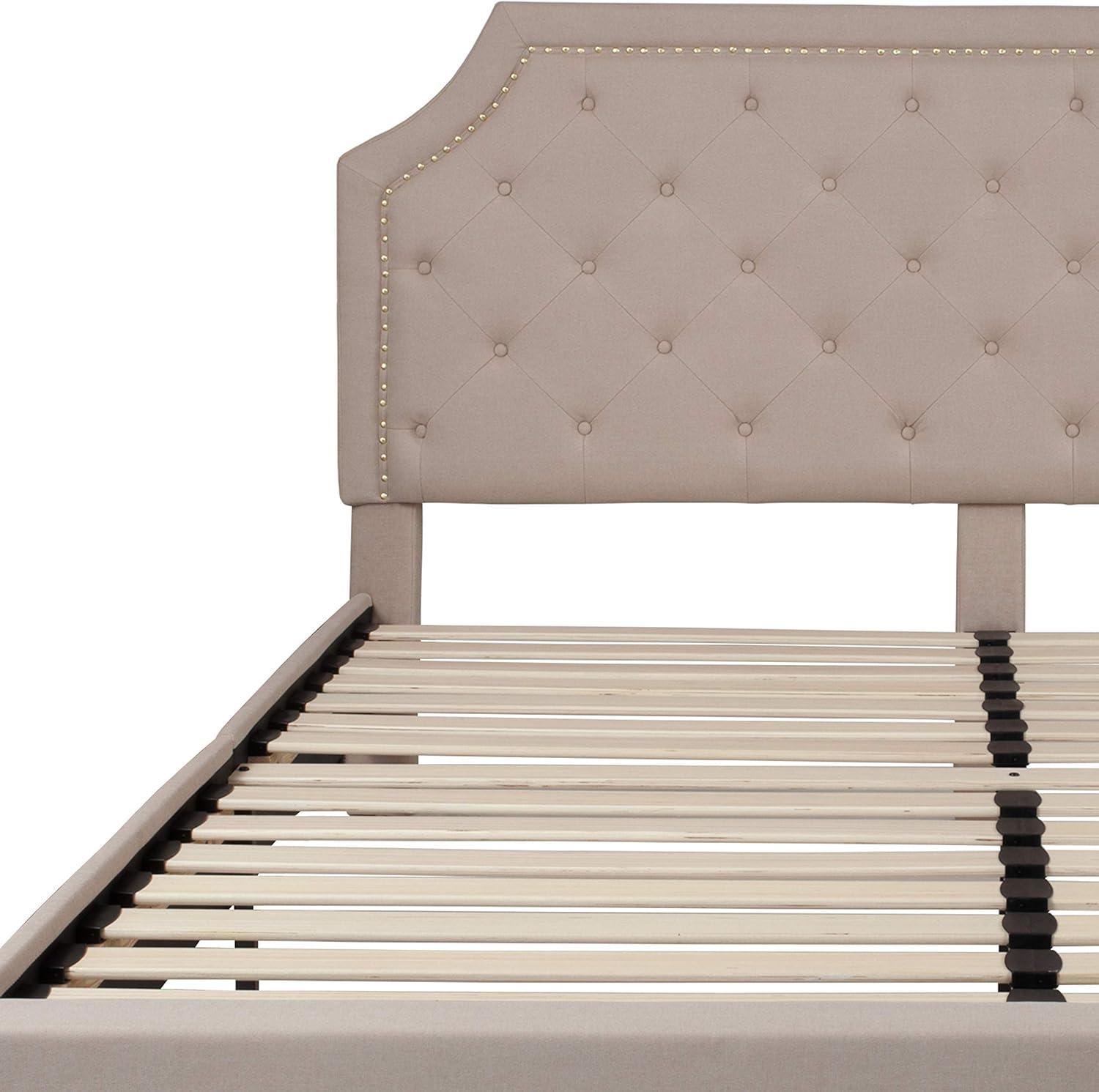 imageFlash Furniture Brighton Twin Size Tufted Upholstered Platform Bed in Light Gray FabricBeige