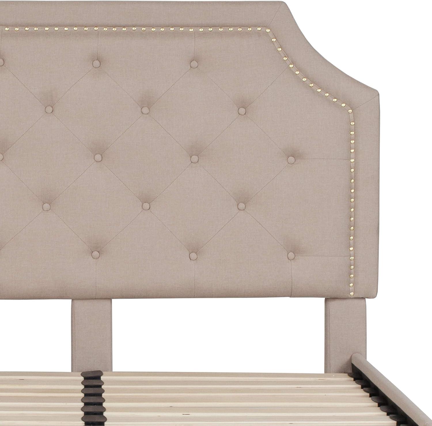 imageFlash Furniture Brighton Twin Size Tufted Upholstered Platform Bed in Light Gray FabricBeige