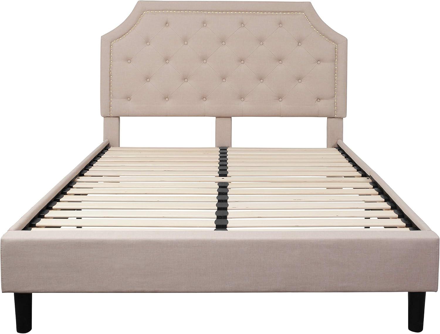 imageFlash Furniture Brighton Twin Size Tufted Upholstered Platform Bed in Light Gray FabricBeige