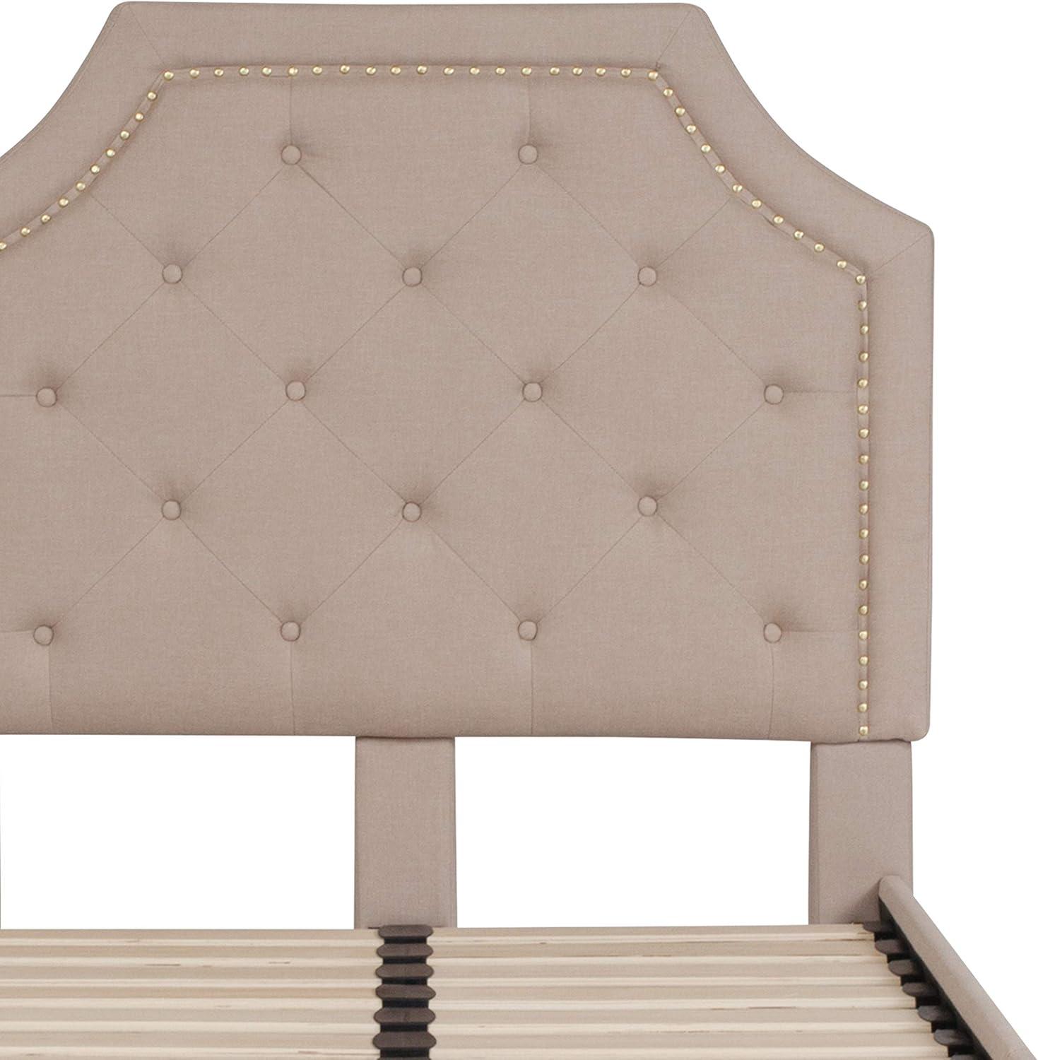 imageFlash Furniture Brighton Twin Size Tufted Upholstered Platform Bed in Light Gray FabricBeige