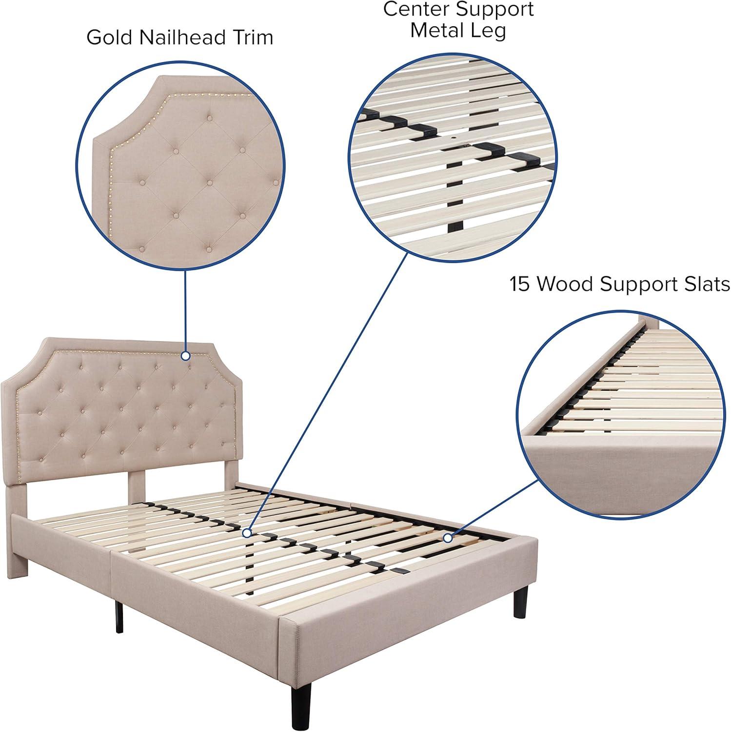 imageFlash Furniture Brighton Twin Size Tufted Upholstered Platform Bed in Light Gray FabricBeige