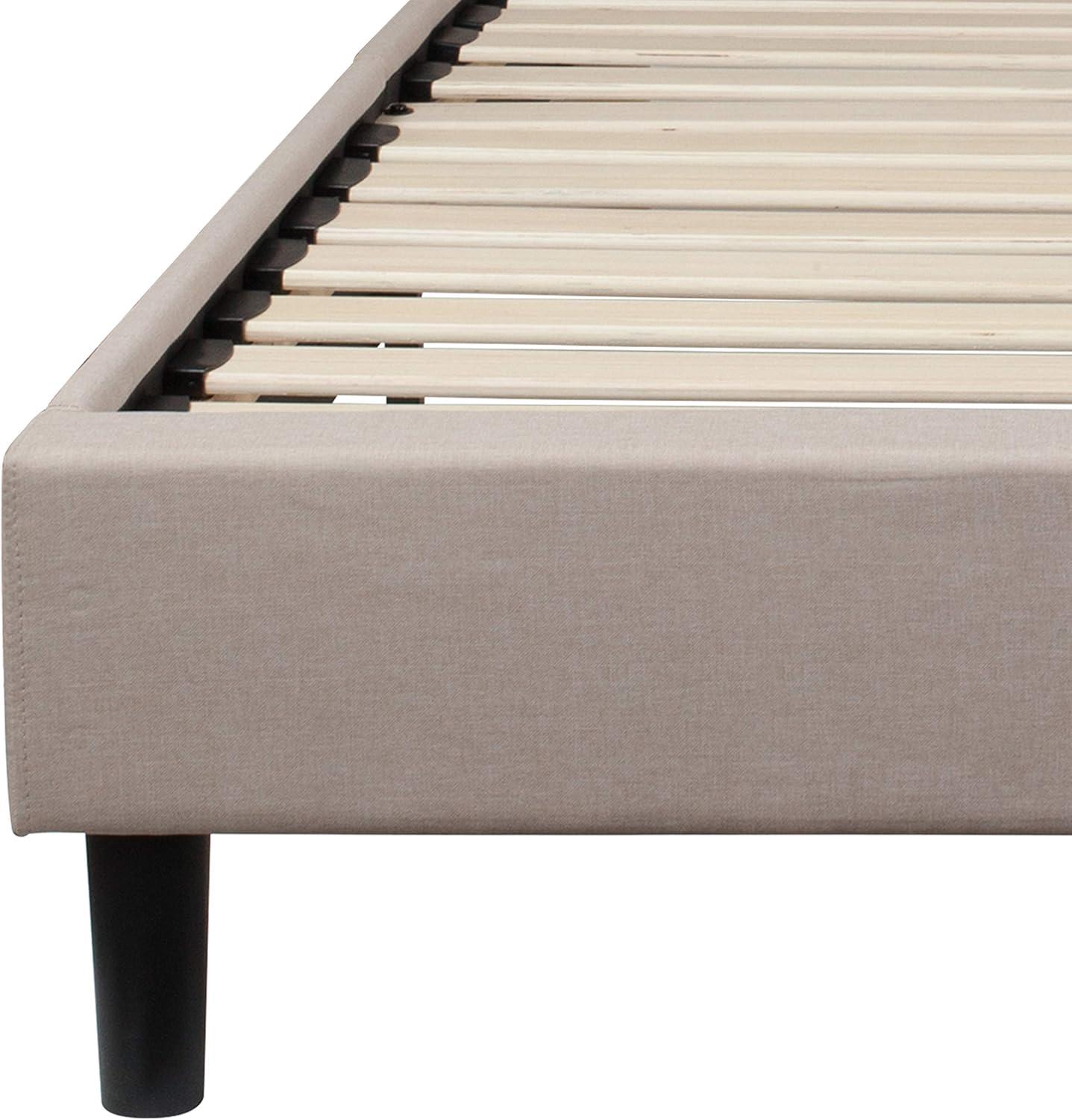 imageFlash Furniture Brighton Twin Size Tufted Upholstered Platform Bed in Light Gray FabricBeige