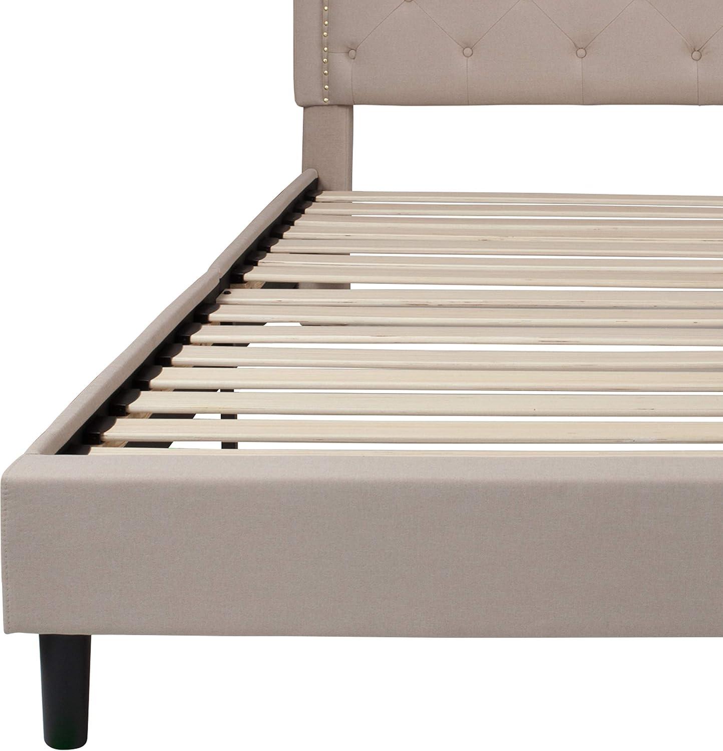 imageFlash Furniture Brighton Twin Size Tufted Upholstered Platform Bed in Light Gray FabricBeige