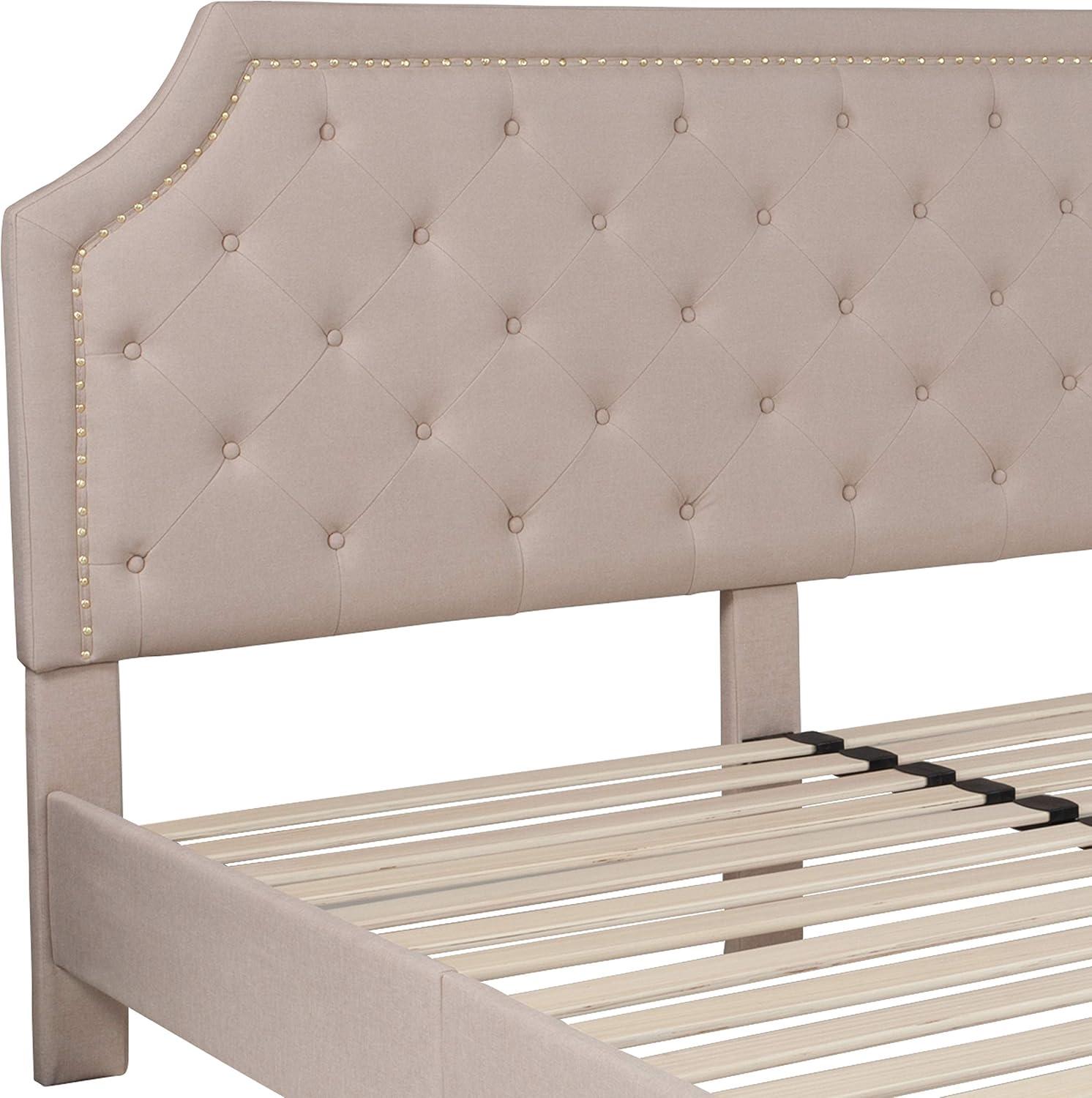 imageFlash Furniture Brighton Twin Size Tufted Upholstered Platform Bed in Light Gray FabricBeige