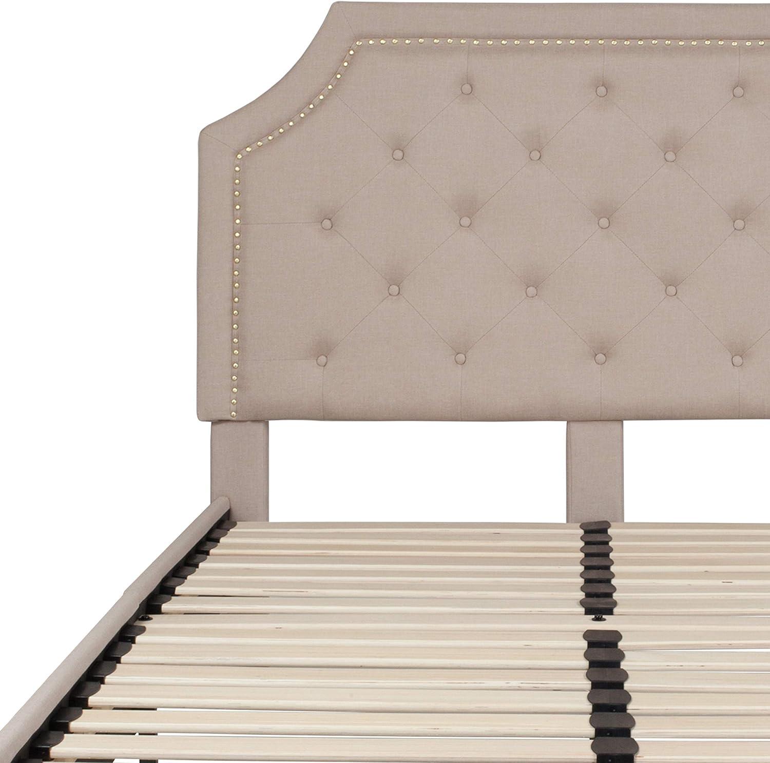 imageFlash Furniture Brighton Twin Size Tufted Upholstered Platform Bed in Light Gray FabricBeige