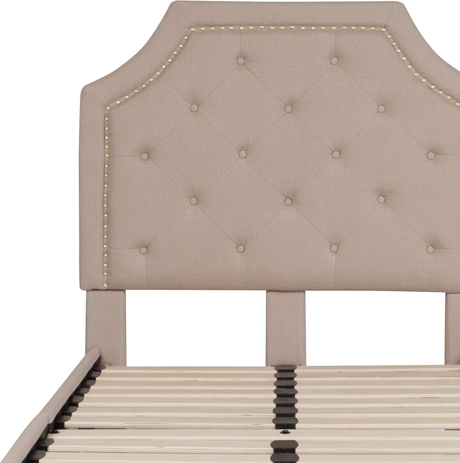 imageFlash Furniture Brighton Twin Size Tufted Upholstered Platform Bed in Light Gray FabricBeige