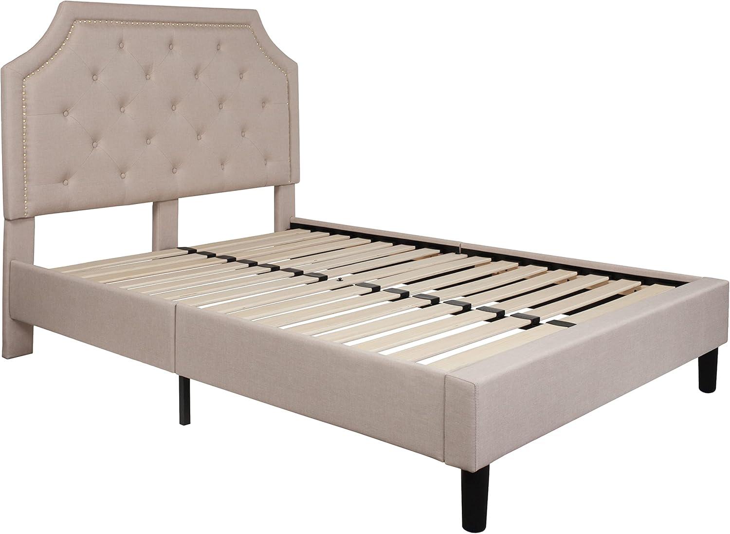 imageFlash Furniture Brighton Twin Size Tufted Upholstered Platform Bed in Light Gray FabricBeige