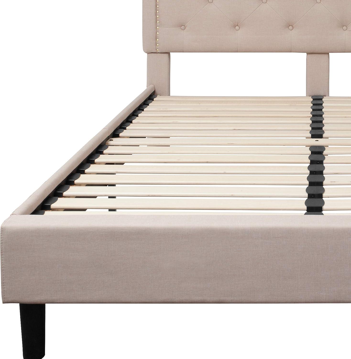 imageFlash Furniture Brighton Twin Size Tufted Upholstered Platform Bed in Light Gray FabricBeige