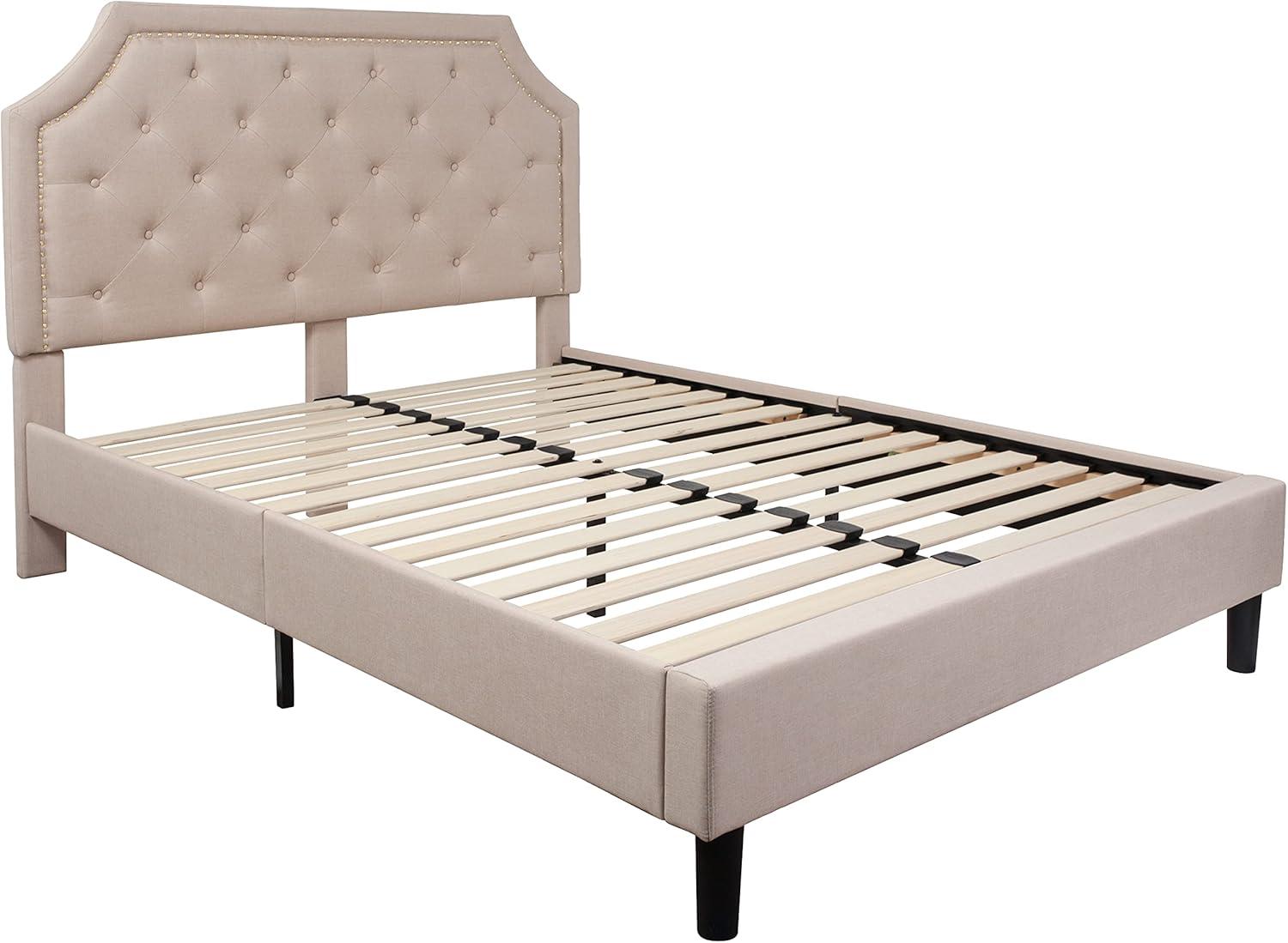 imageFlash Furniture Brighton Twin Size Tufted Upholstered Platform Bed in Light Gray FabricBeige