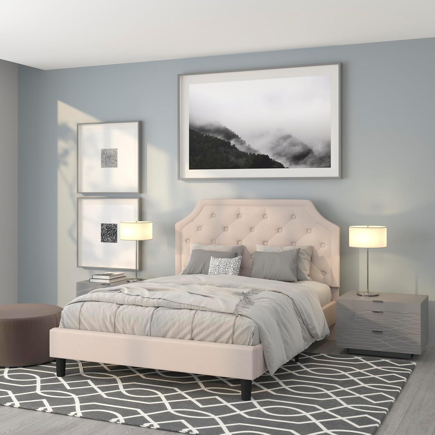 imageFlash Furniture Brighton Twin Size Tufted Upholstered Platform Bed in Light Gray FabricBeige