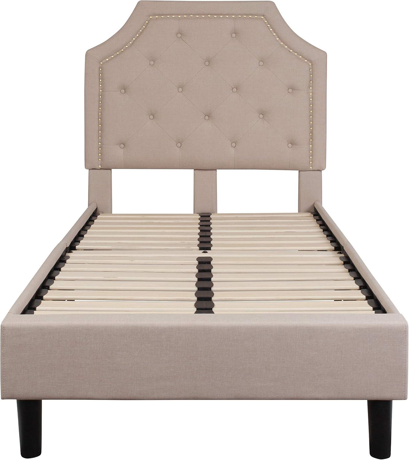 imageFlash Furniture Brighton Twin Size Tufted Upholstered Platform Bed in Light Gray FabricBeige