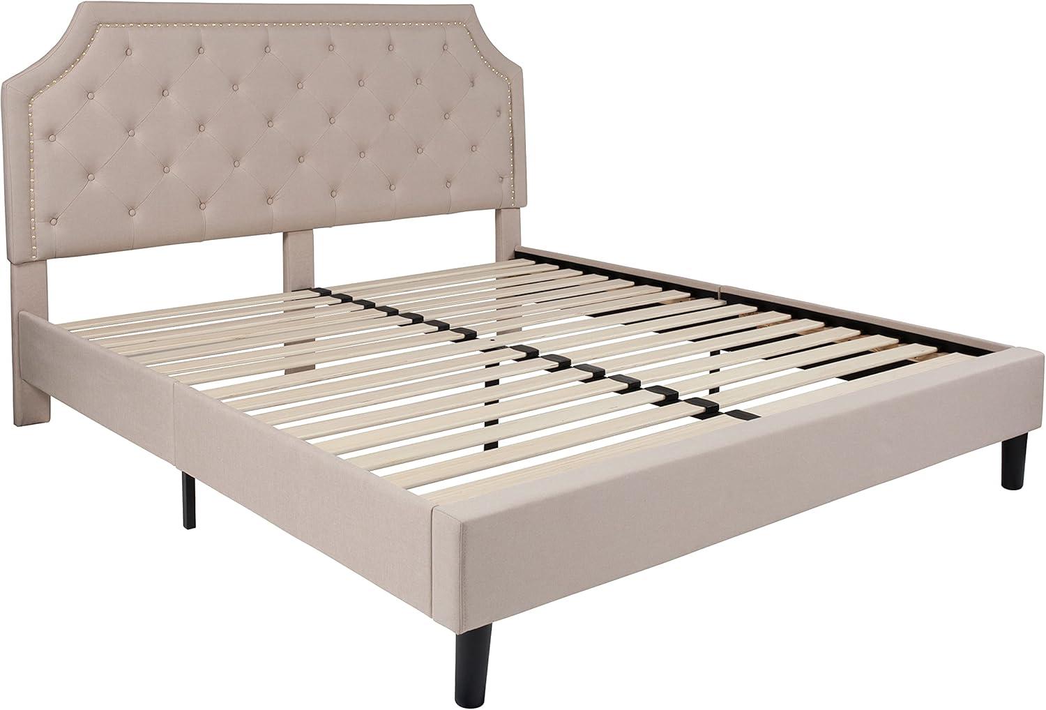imageFlash Furniture Brighton Twin Size Tufted Upholstered Platform Bed in Light Gray FabricBeige
