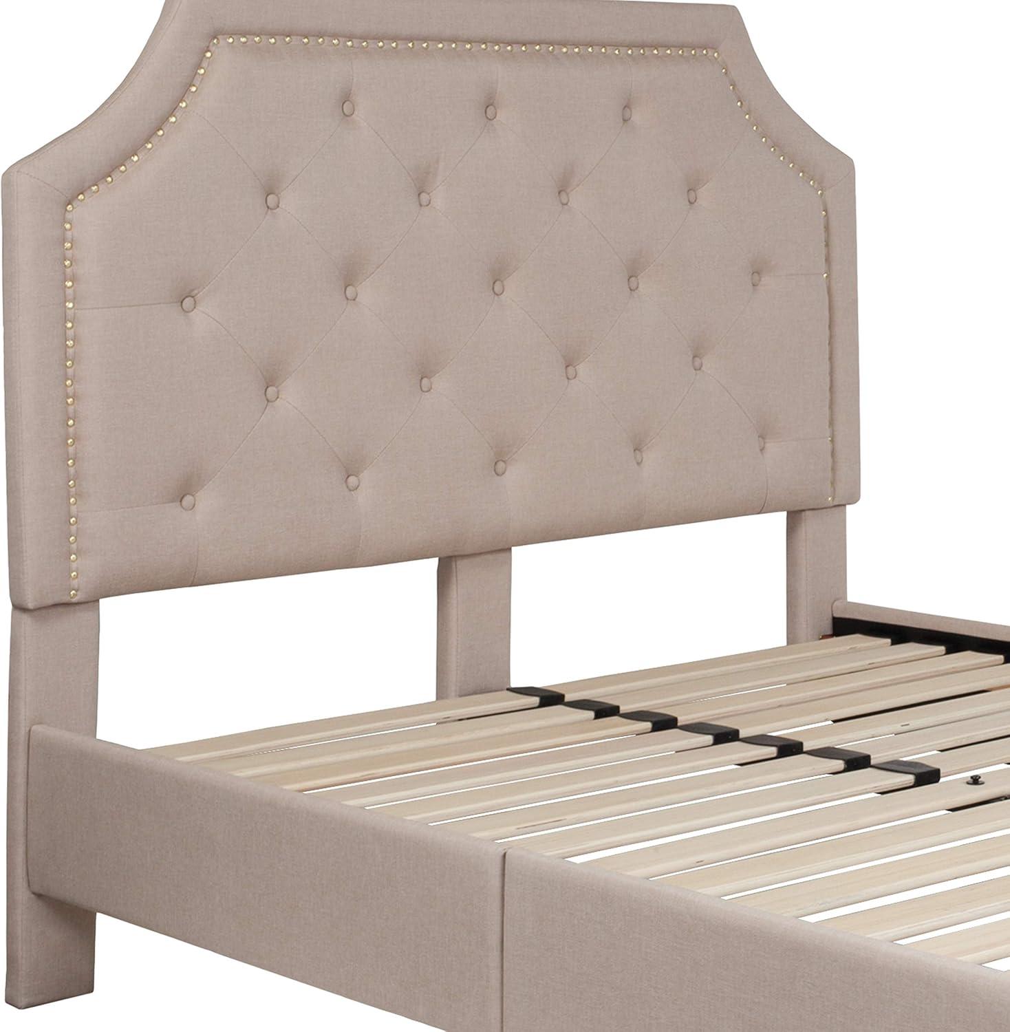 imageFlash Furniture Brighton Twin Size Tufted Upholstered Platform Bed in Light Gray FabricBeige