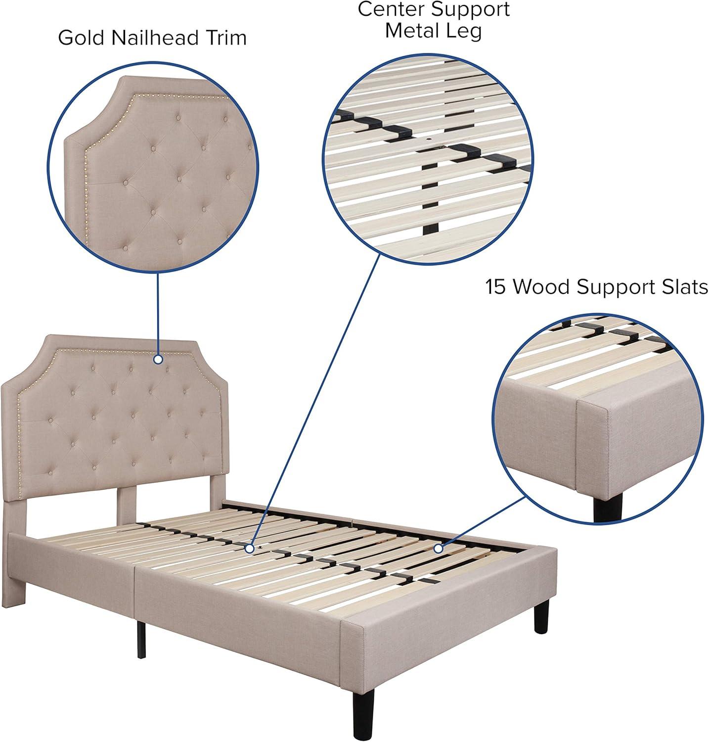 imageFlash Furniture Brighton Twin Size Tufted Upholstered Platform Bed in Light Gray FabricBeige