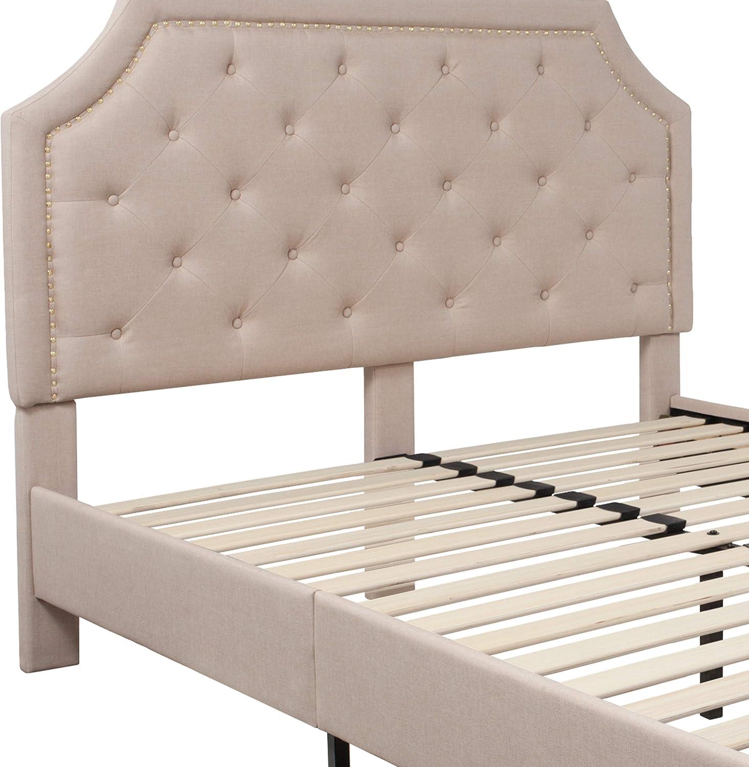 imageFlash Furniture Brighton Twin Size Tufted Upholstered Platform Bed in Light Gray FabricBeige