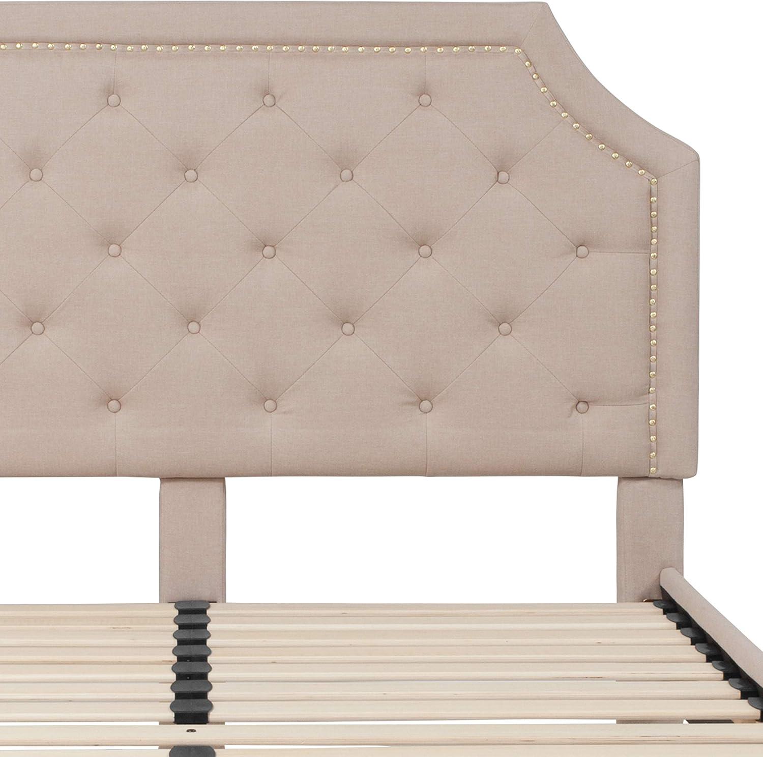 imageFlash Furniture Brighton Twin Size Tufted Upholstered Platform Bed in Light Gray FabricBeige