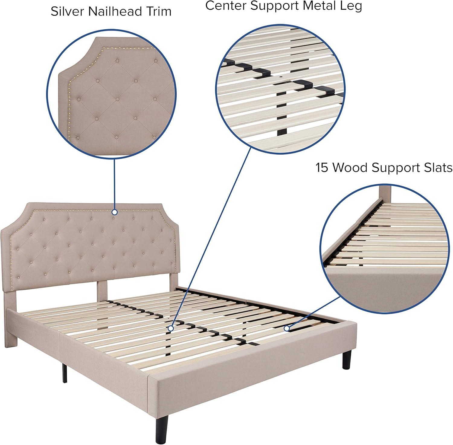 imageFlash Furniture Brighton Twin Size Tufted Upholstered Platform Bed in Light Gray FabricBeige