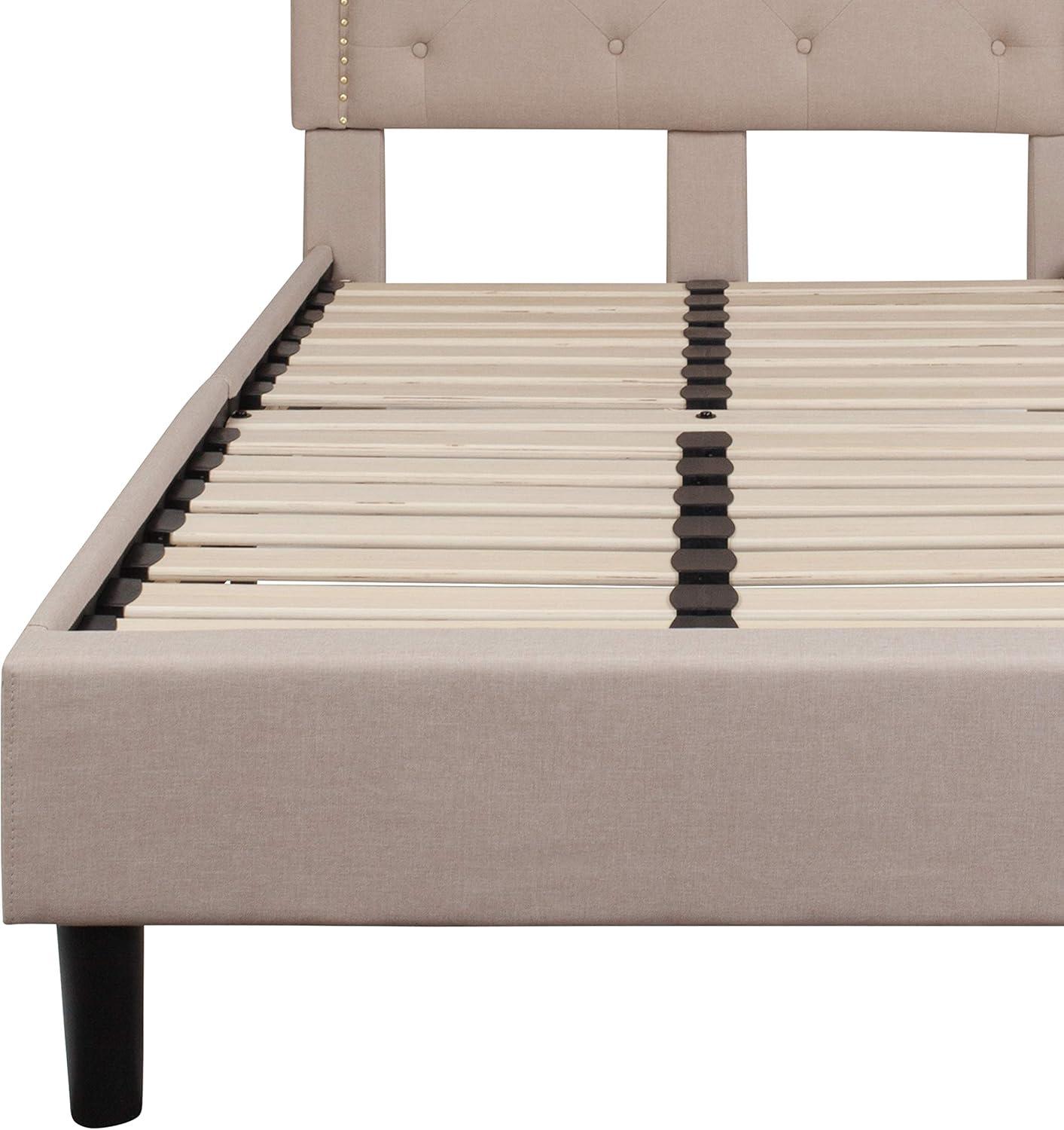 imageFlash Furniture Brighton Twin Size Tufted Upholstered Platform Bed in Light Gray FabricBeige