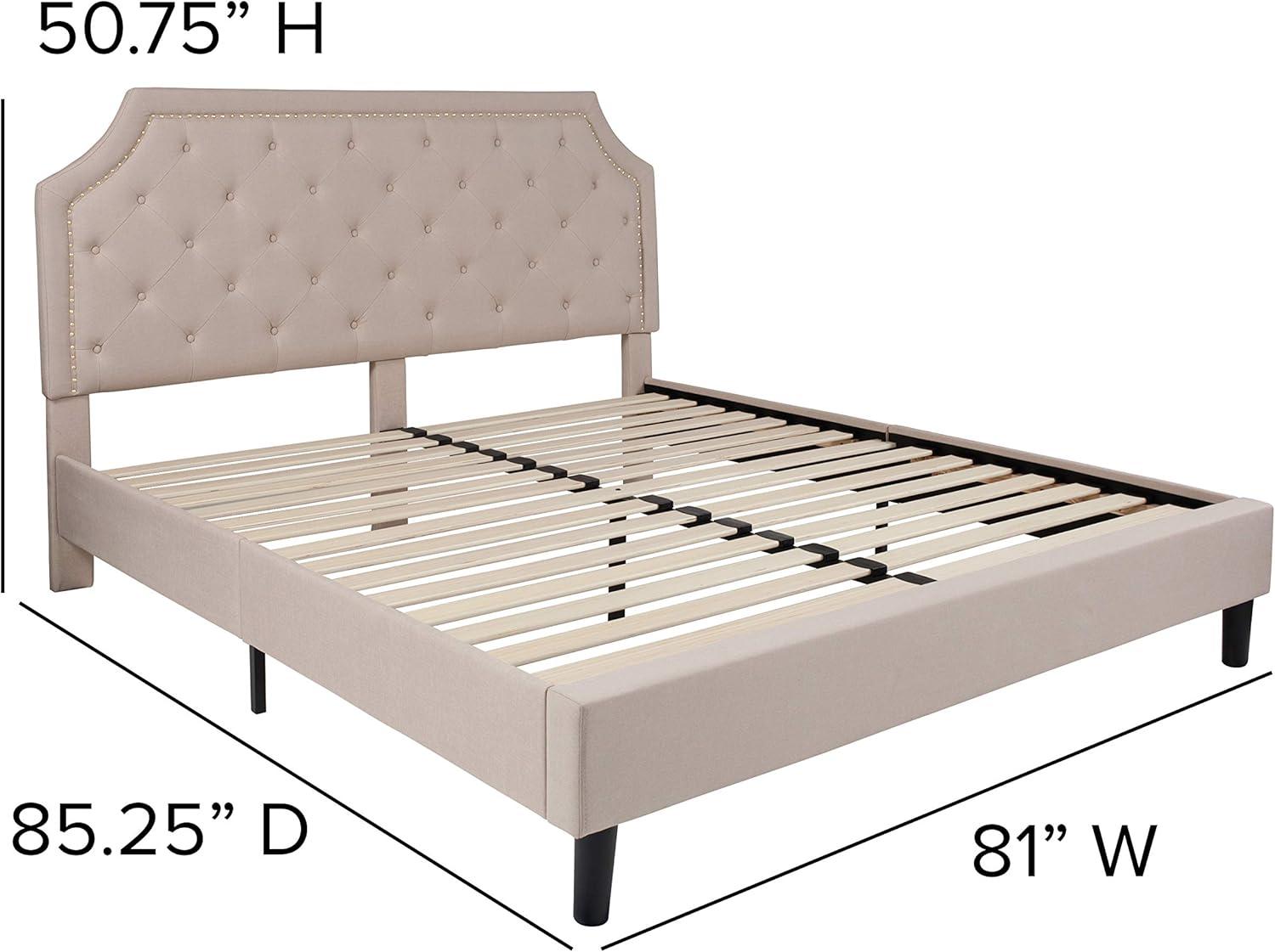 imageFlash Furniture Brighton Twin Size Tufted Upholstered Platform Bed in Light Gray FabricBeige