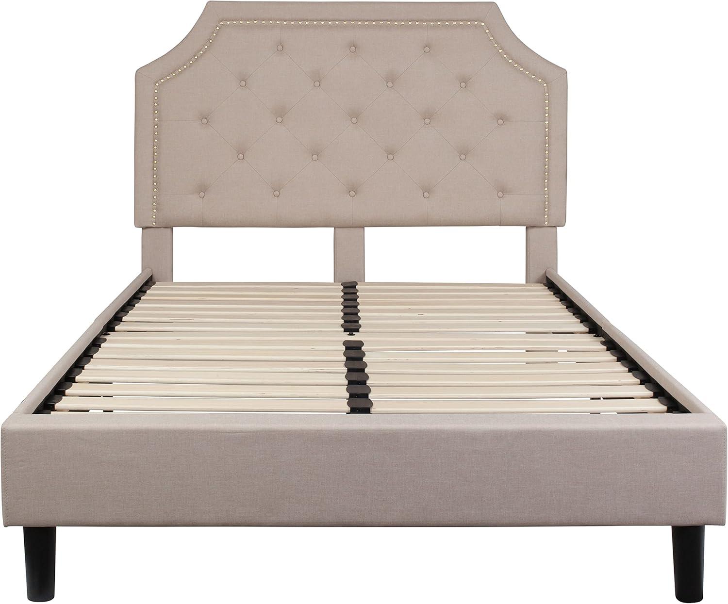 imageFlash Furniture Brighton Twin Size Tufted Upholstered Platform Bed in Light Gray FabricBeige