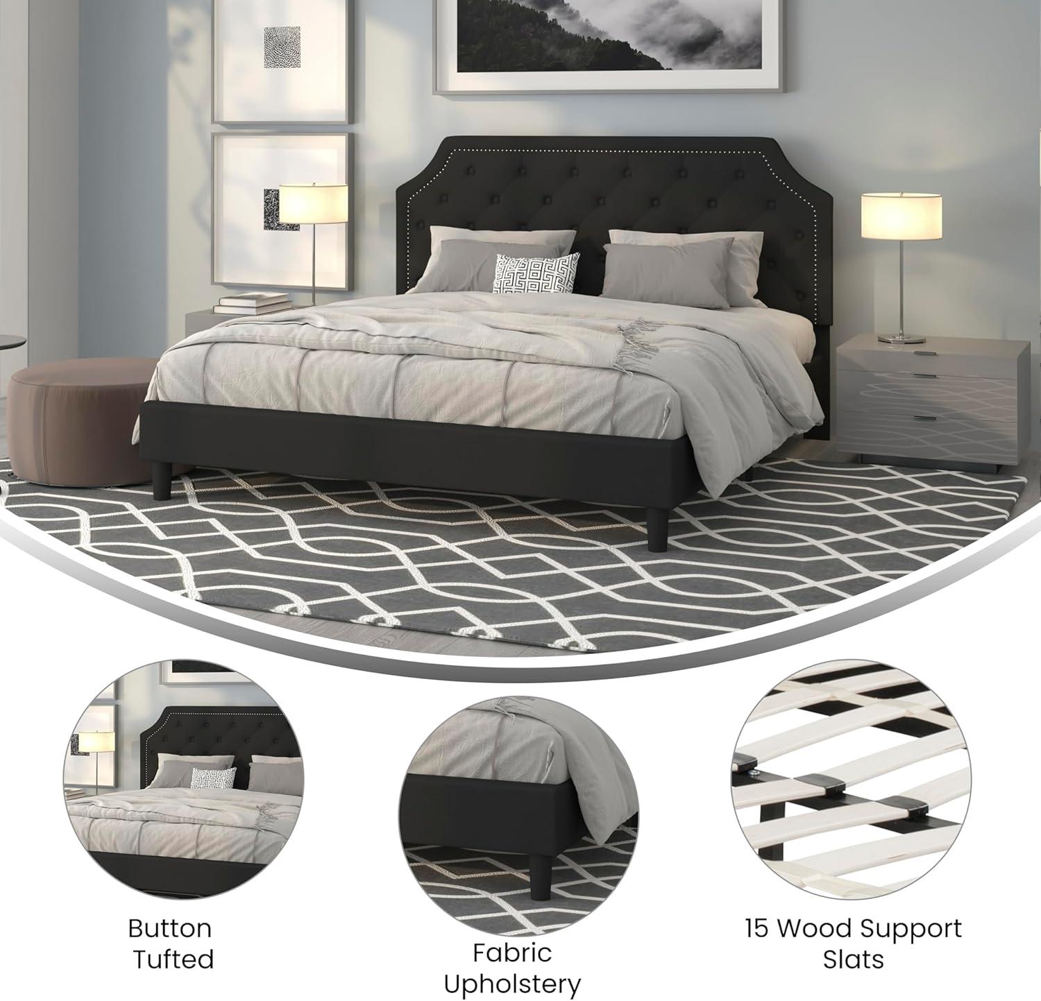 imageFlash Furniture Brighton Twin Size Tufted Upholstered Platform Bed in Light Gray FabricBlack