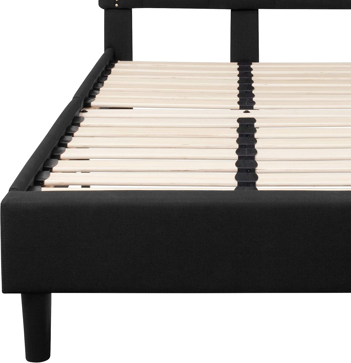 imageFlash Furniture Brighton Twin Size Tufted Upholstered Platform Bed in Light Gray FabricBlack