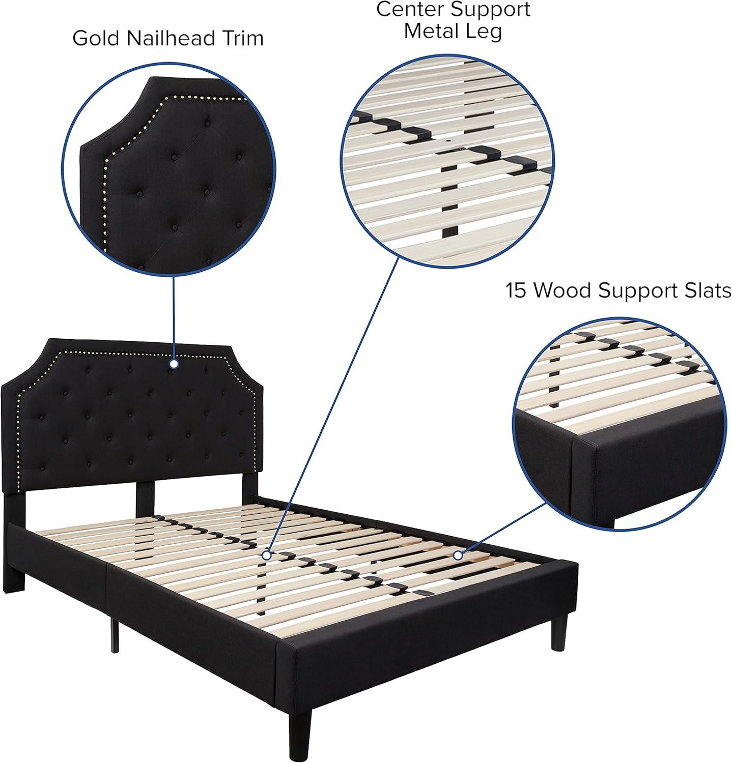 imageFlash Furniture Brighton Twin Size Tufted Upholstered Platform Bed in Light Gray FabricBlack