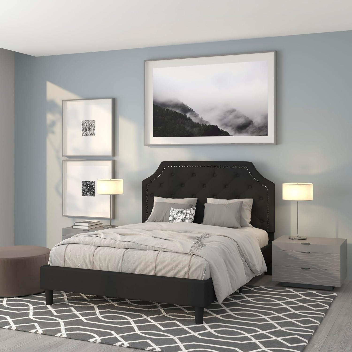 imageFlash Furniture Brighton Twin Size Tufted Upholstered Platform Bed in Light Gray FabricBlack