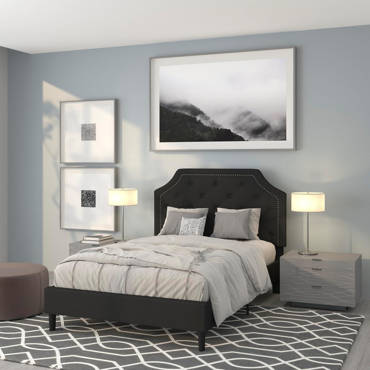 imageFlash Furniture Brighton Twin Size Tufted Upholstered Platform Bed in Light Gray FabricBlack