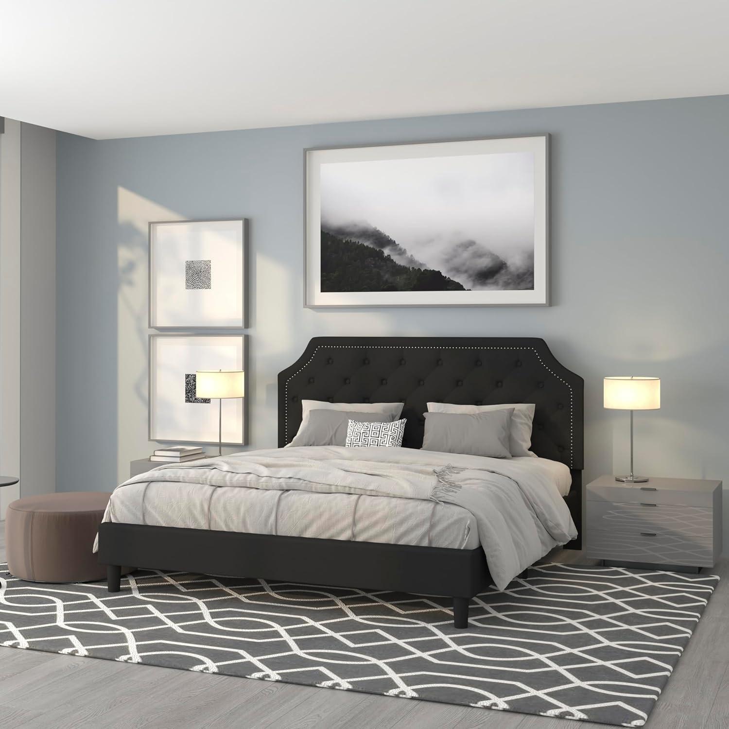 imageFlash Furniture Brighton Twin Size Tufted Upholstered Platform Bed in Light Gray FabricBlack