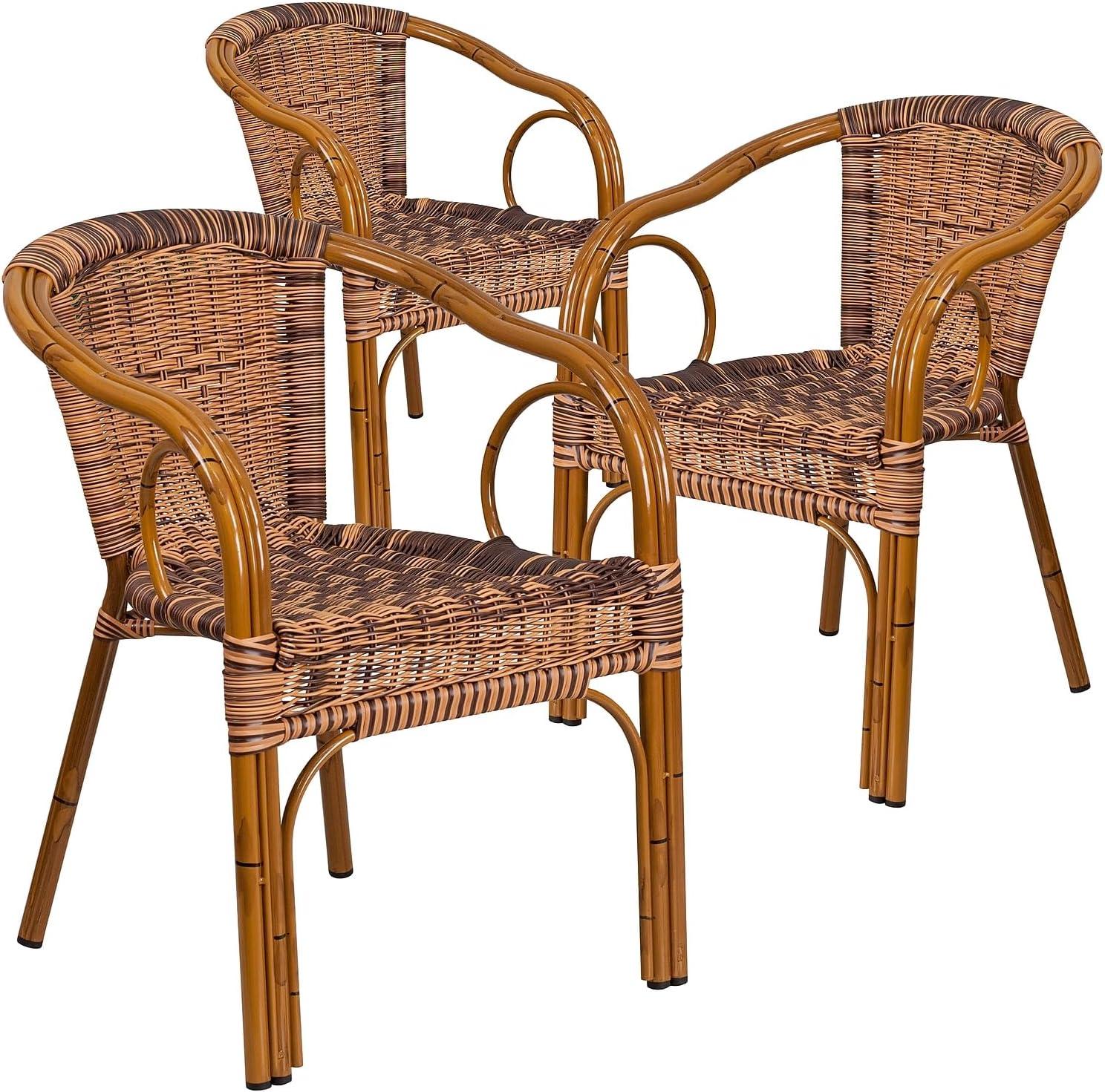 imageFlash Furniture Cadiz Series Dark Red BambooAluminum IndoorOutdoor RestaurantPatio Chair with Burning Brown RattanBurning Brown RattanDark Red Bambooaluminum Frame