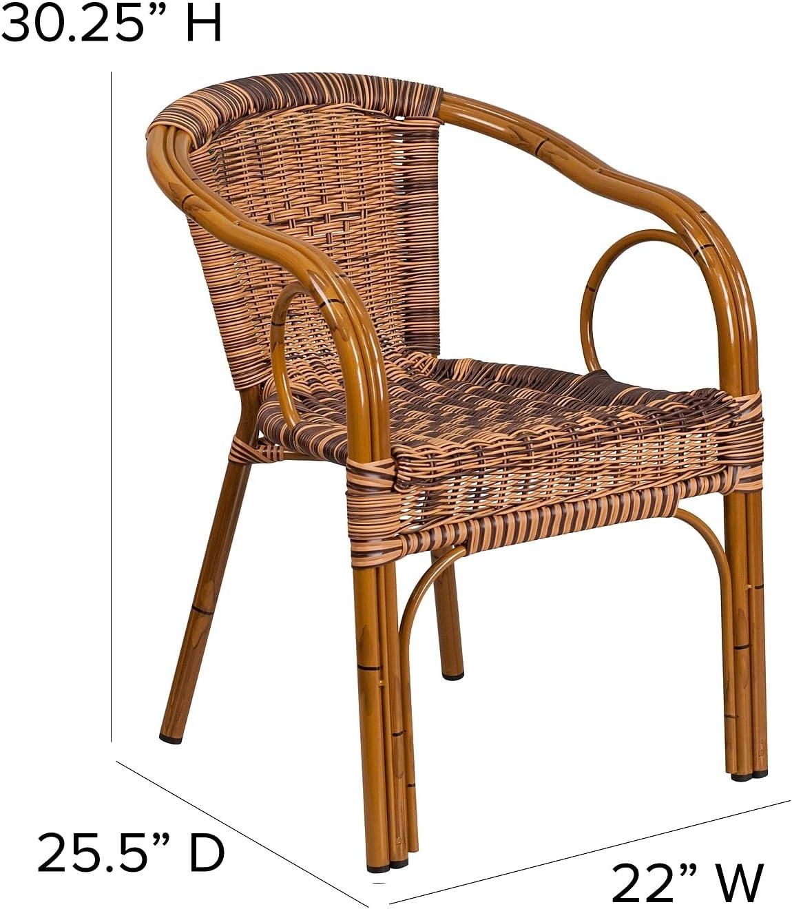 imageFlash Furniture Cadiz Series Dark Red BambooAluminum IndoorOutdoor RestaurantPatio Chair with Burning Brown RattanBurning Brown RattanDark Red Bambooaluminum Frame