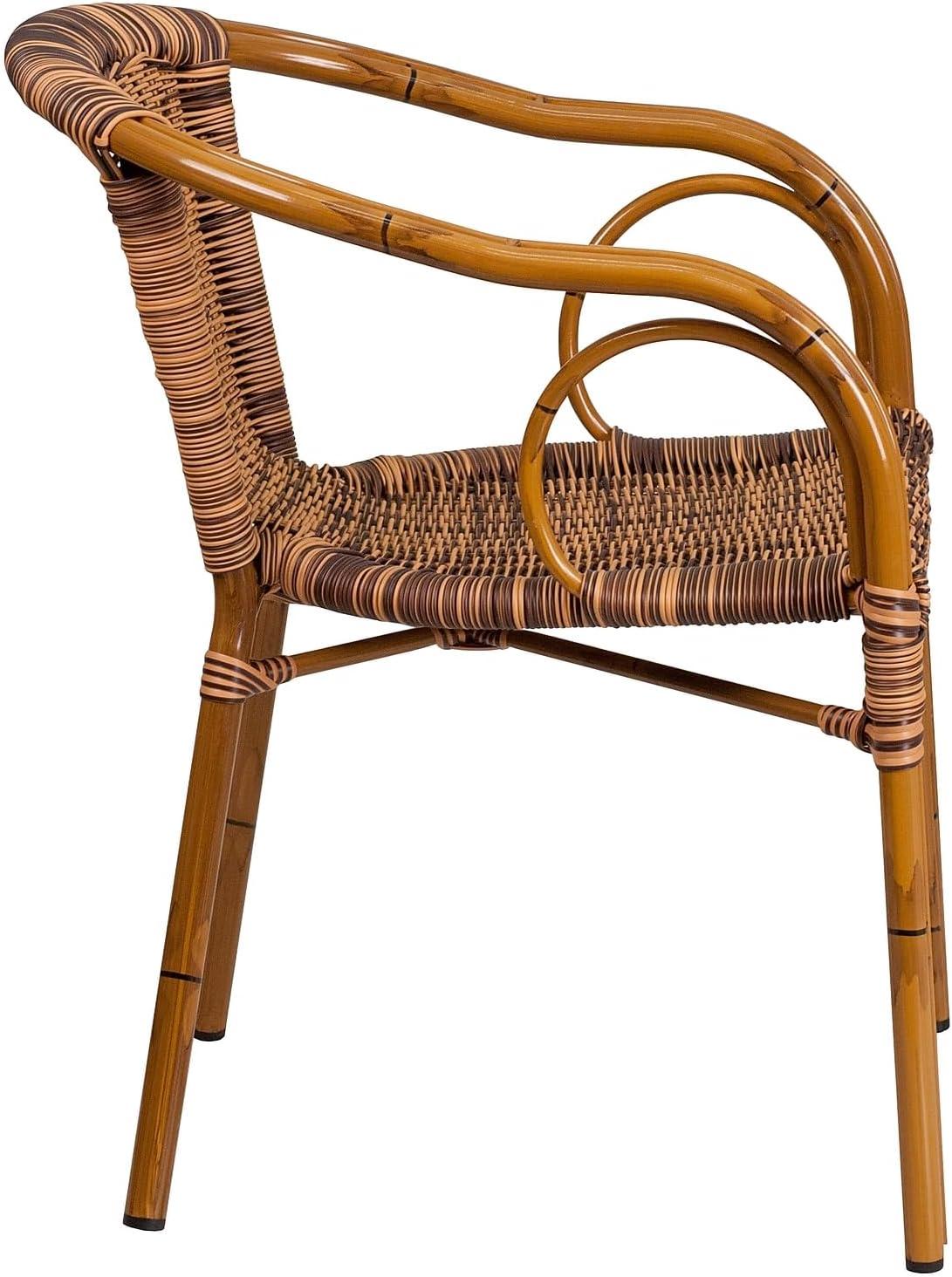 imageFlash Furniture Cadiz Series Dark Red BambooAluminum IndoorOutdoor RestaurantPatio Chair with Burning Brown RattanBurning Brown RattanDark Red Bambooaluminum Frame