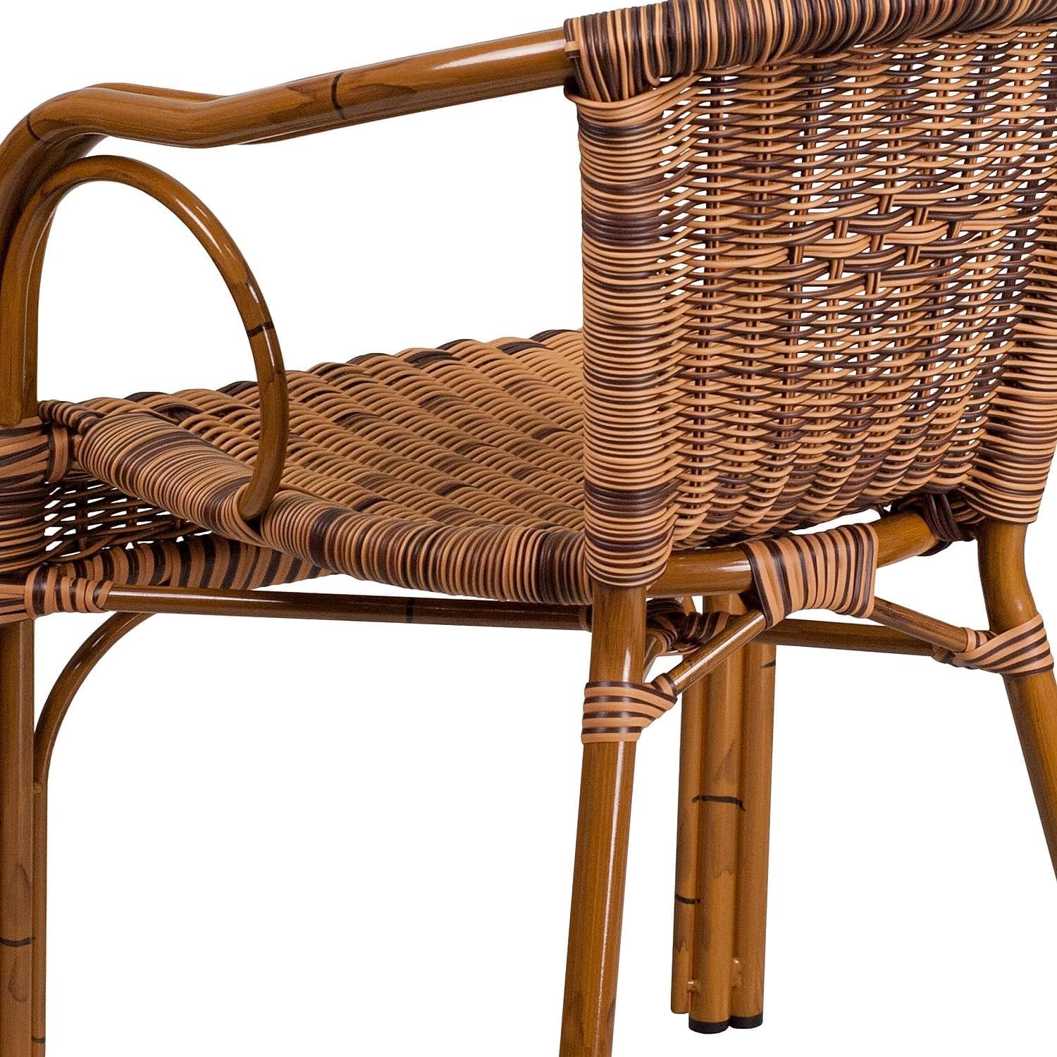 imageFlash Furniture Cadiz Series Dark Red BambooAluminum IndoorOutdoor RestaurantPatio Chair with Burning Brown RattanBurning Brown RattanDark Red Bambooaluminum Frame