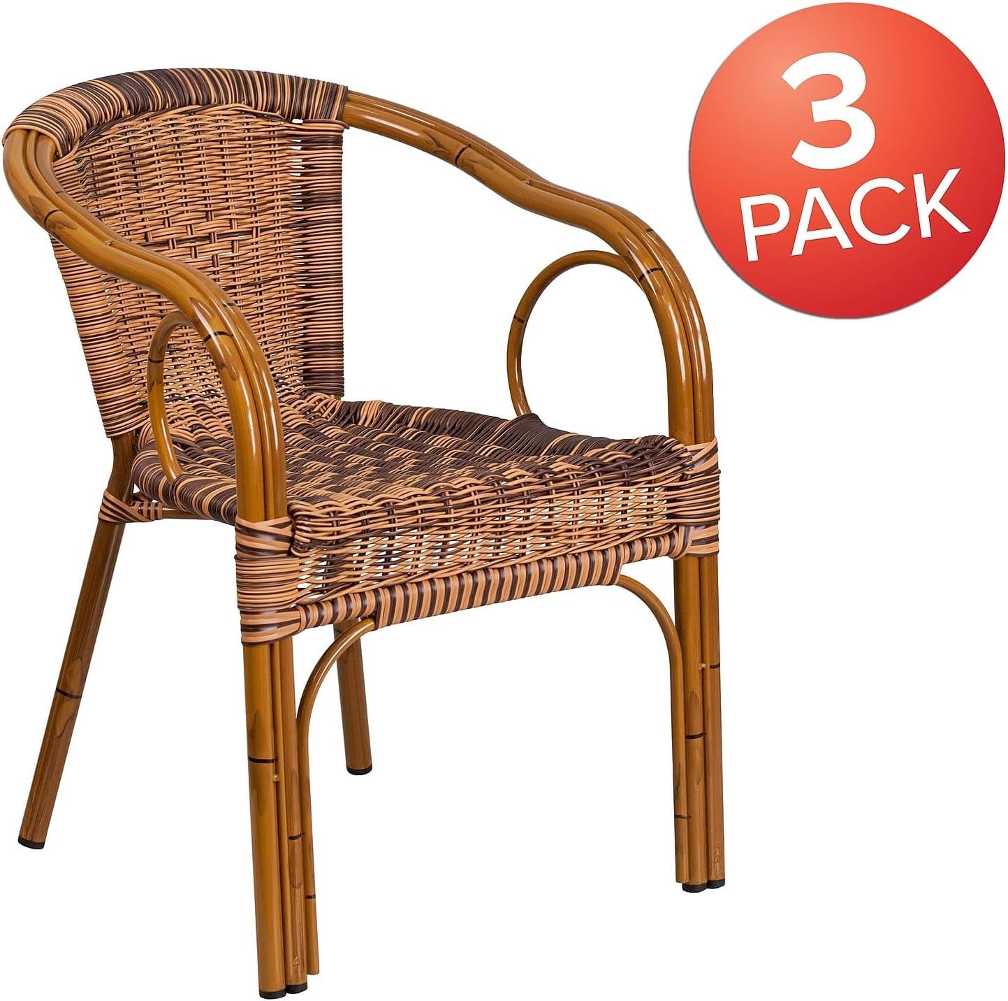 imageFlash Furniture Cadiz Series Dark Red BambooAluminum IndoorOutdoor RestaurantPatio Chair with Burning Brown RattanBurning Brown RattanDark Red Bambooaluminum Frame