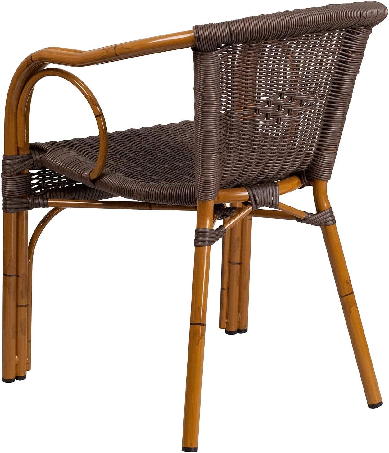 imageFlash Furniture Cadiz Series Dark Red BambooAluminum IndoorOutdoor RestaurantPatio Chair with Burning Brown RattanDark Brown RattanRed Bambooaluminum Frame