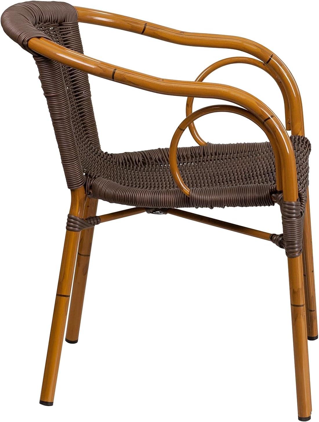 imageFlash Furniture Cadiz Series Dark Red BambooAluminum IndoorOutdoor RestaurantPatio Chair with Burning Brown RattanDark Brown RattanRed Bambooaluminum Frame