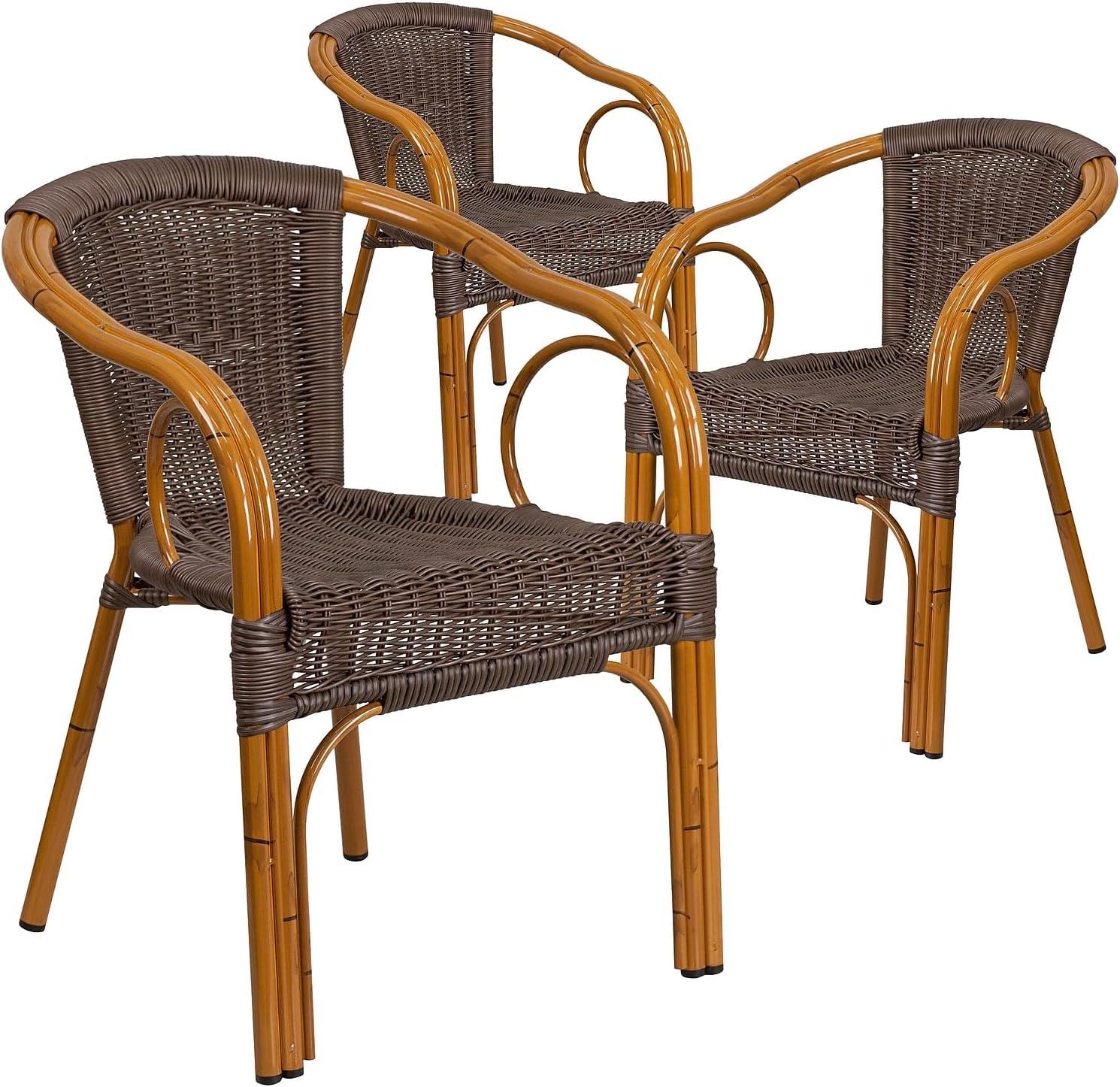 imageFlash Furniture Cadiz Series Dark Red BambooAluminum IndoorOutdoor RestaurantPatio Chair with Burning Brown RattanDark Brown RattanRed Bambooaluminum Frame