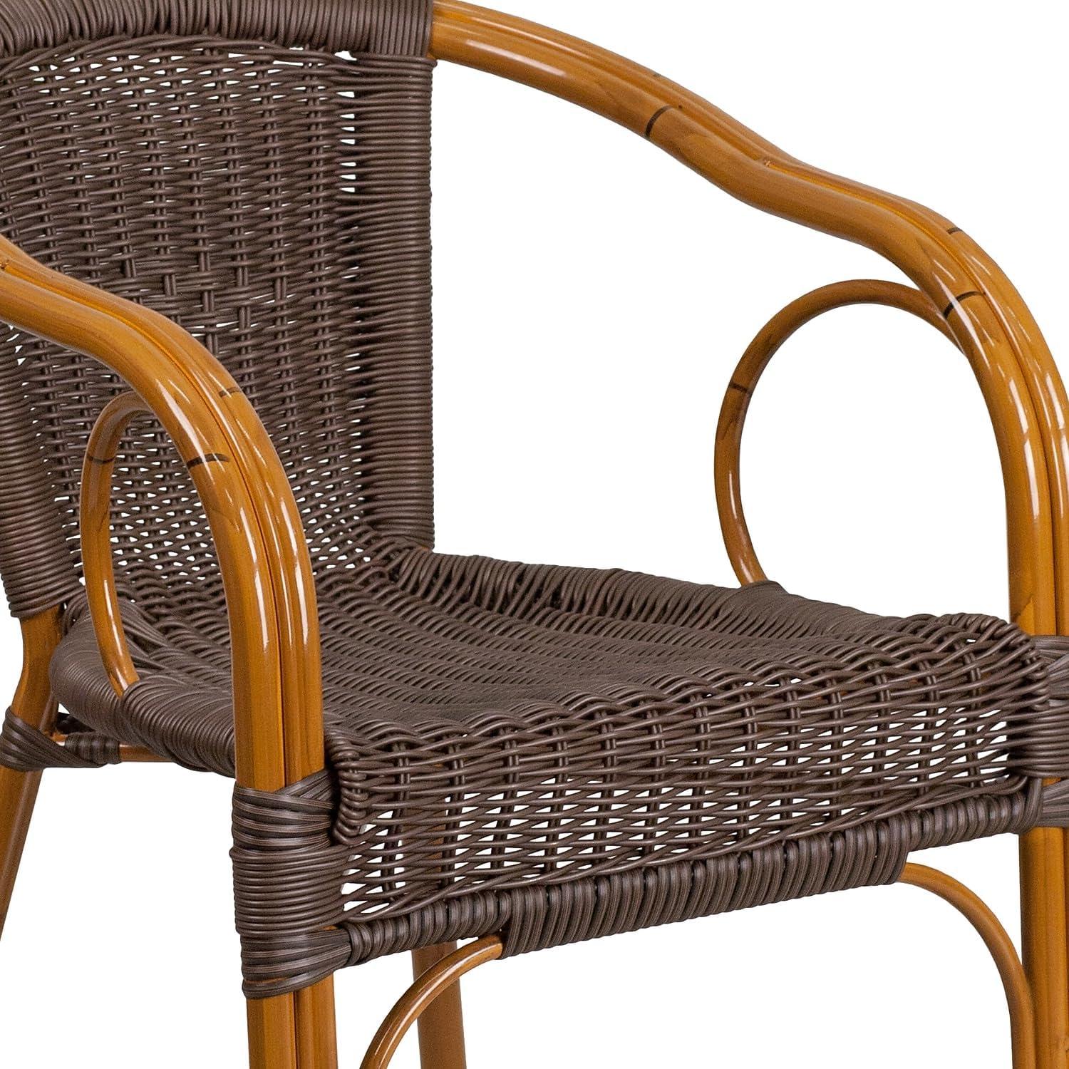 imageFlash Furniture Cadiz Series Dark Red BambooAluminum IndoorOutdoor RestaurantPatio Chair with Burning Brown RattanDark Brown RattanRed Bambooaluminum Frame