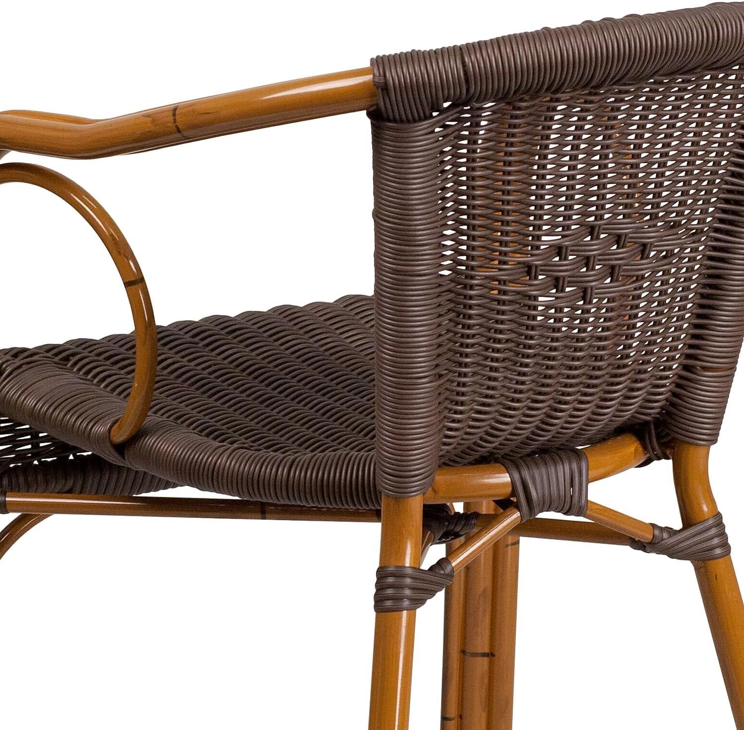 imageFlash Furniture Cadiz Series Dark Red BambooAluminum IndoorOutdoor RestaurantPatio Chair with Burning Brown RattanDark Brown RattanRed Bambooaluminum Frame