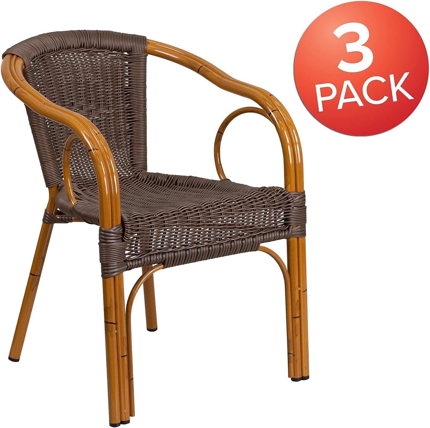 imageFlash Furniture Cadiz Series Dark Red BambooAluminum IndoorOutdoor RestaurantPatio Chair with Burning Brown RattanDark Brown RattanRed Bambooaluminum Frame