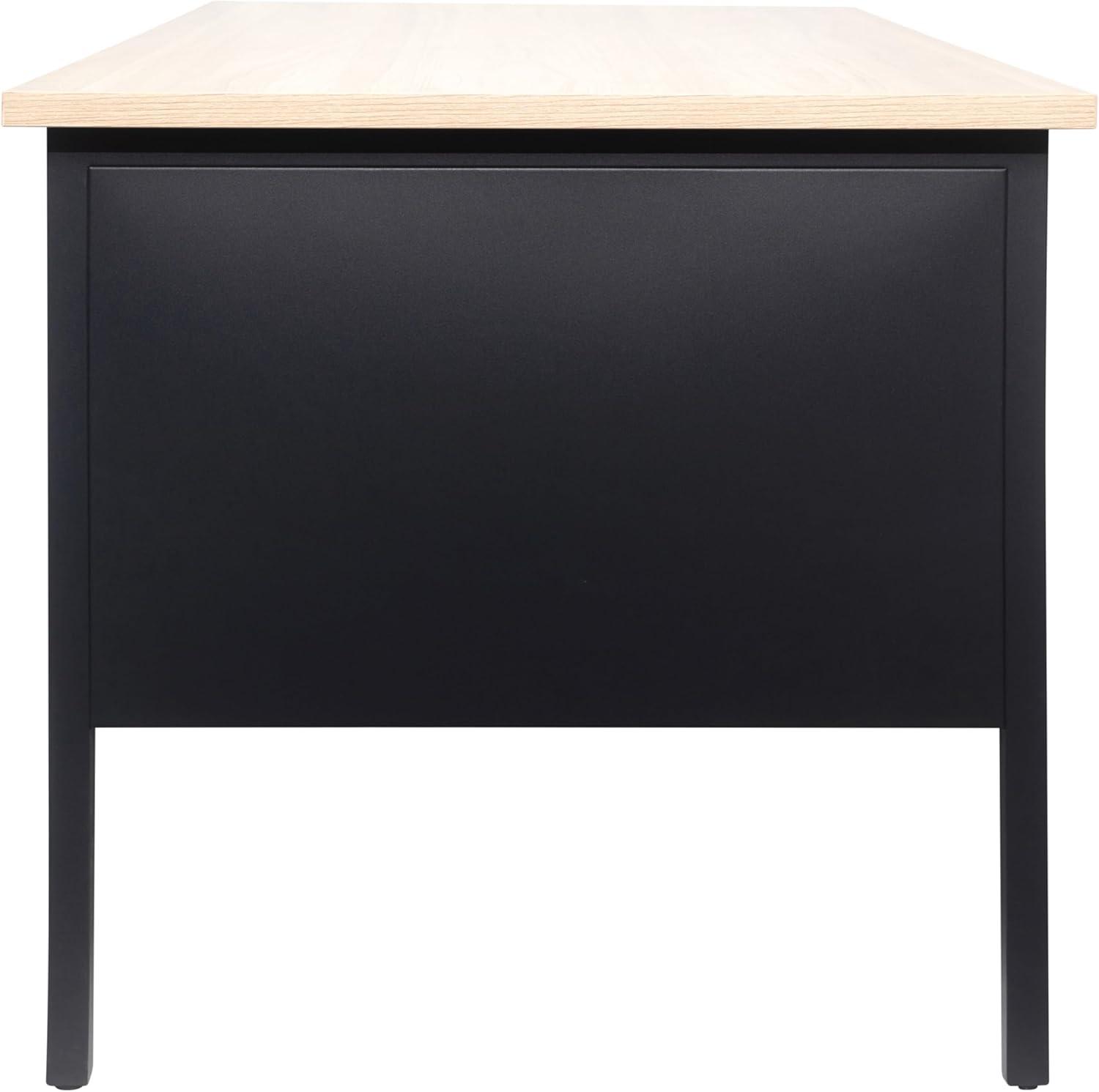 imageFlash Furniture Cambridge Right Side Single Pedestal Desk with 3 Locking Drawers Commercial Grade Teachers or Office Desk 30x70 Metal Frame White OakBlackWhite Oak