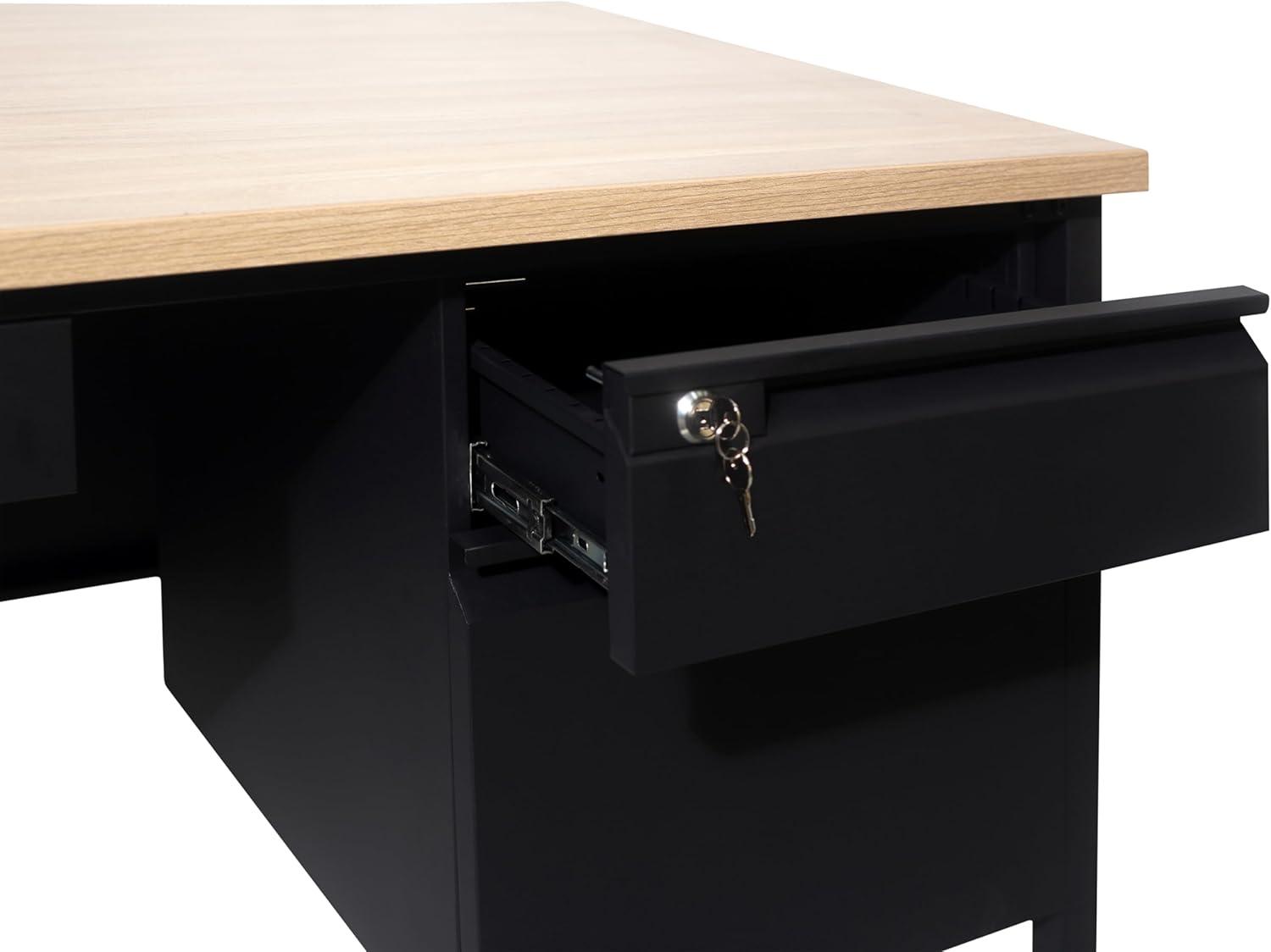 imageFlash Furniture Cambridge Right Side Single Pedestal Desk with 3 Locking Drawers Commercial Grade Teachers or Office Desk 30x70 Metal Frame White OakBlackWhite Oak