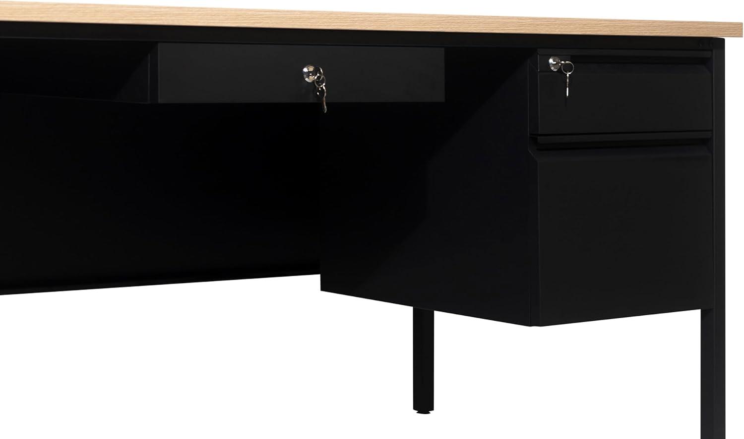 imageFlash Furniture Cambridge Right Side Single Pedestal Desk with 3 Locking Drawers Commercial Grade Teachers or Office Desk 30x70 Metal Frame White OakBlackWhite Oak