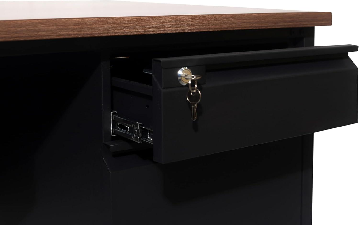 imageFlash Furniture Cambridge Right Side Single Pedestal Desk with 3 Locking Drawers Commercial Grade Teachers or Office Desk 30x70 Metal Frame White OakBlackWalnut