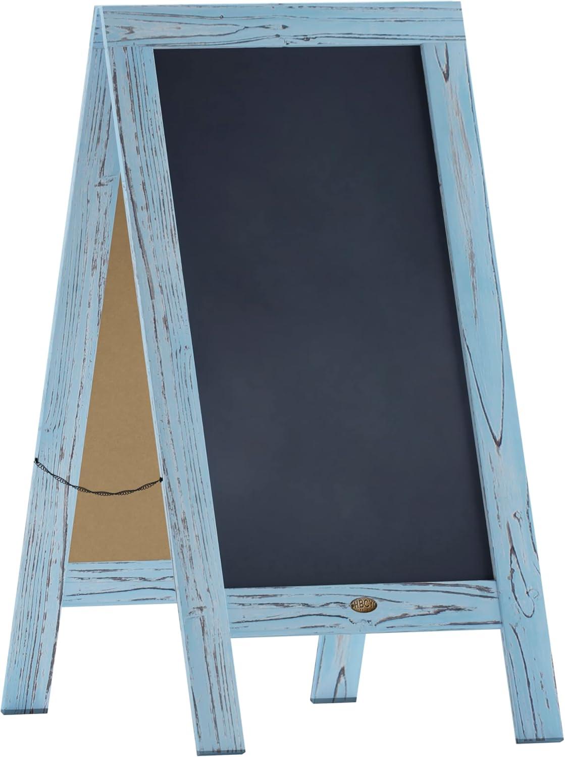 imageFlash Furniture Canterbury Magnetic Chalkboard Sign Robin Blue Wood Frame 30quot x 20quot Freestanding Double Sided Magnetic Chalkboard Surface IndoorOutdoorRobin Blue