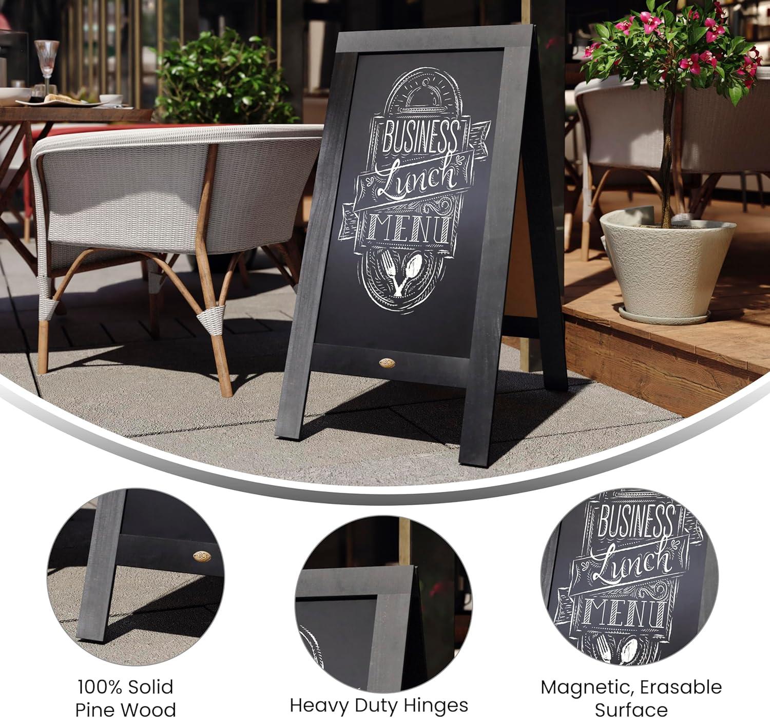 imageFlash Furniture Canterbury Magnetic Chalkboard Sign Robin Blue Wood Frame 30quot x 20quot Freestanding Double Sided Magnetic Chalkboard Surface IndoorOutdoorBlack