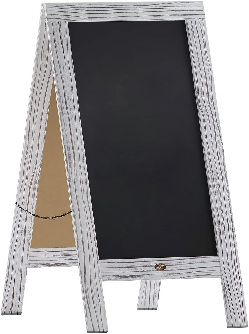 imageFlash Furniture Canterbury Magnetic Chalkboard Sign Robin Blue Wood Frame 30quot x 20quot Freestanding Double Sided Magnetic Chalkboard Surface IndoorOutdoorWhite Wash