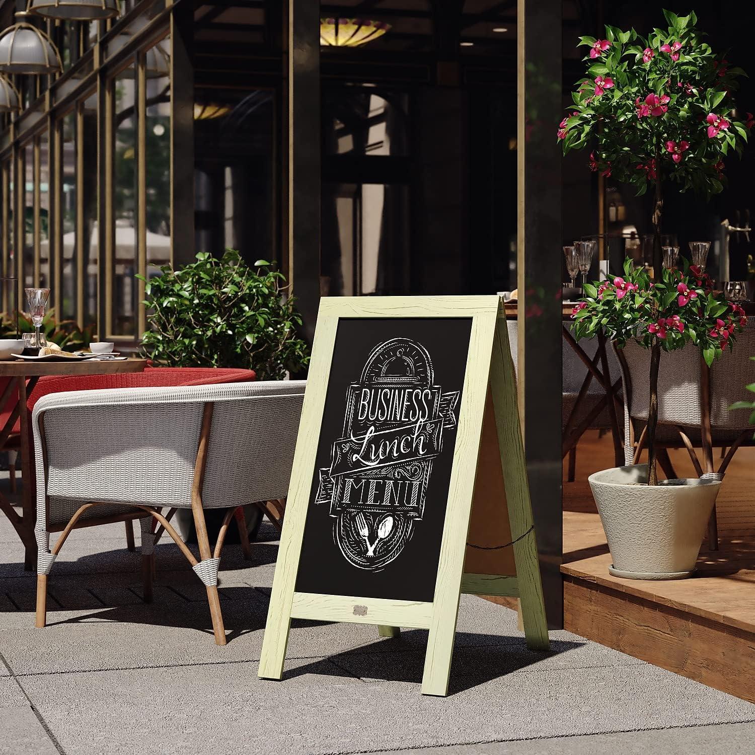 imageFlash Furniture Canterbury Magnetic Chalkboard Sign Robin Blue Wood Frame 30quot x 20quot Freestanding Double Sided Magnetic Chalkboard Surface IndoorOutdoorRustic Green