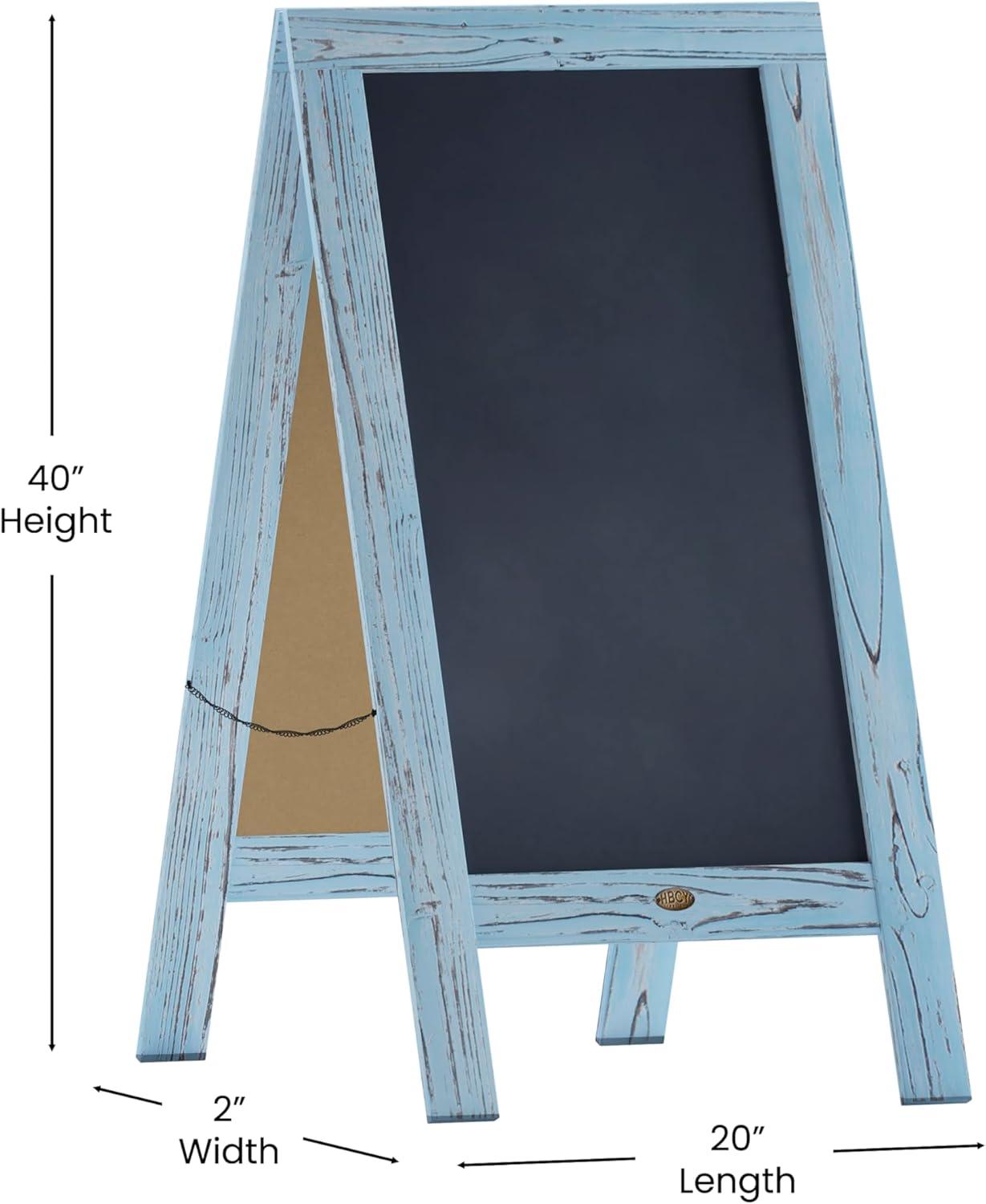 imageFlash Furniture Canterbury Magnetic Chalkboard Sign Robin Blue Wood Frame 30quot x 20quot Freestanding Double Sided Magnetic Chalkboard Surface IndoorOutdoorRobin Blue
